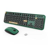 FOPETT Ensemble clavier et souris sans fil, 104 touches, 2,4 GHz, rond, coloré, récepteur USB, Plug and Play, pour Windows, Mac, PC, ordinateur portable, bureau, noir et vert