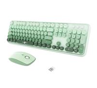 FOPETT Ensemble clavier et souris sans fil, 104 touches, 2,4 GHz, rond, coloré, récepteur USB, Plug and Play, pour Windows, Mac, PC, ordinateur portable, bureau