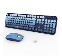 FOPETT Ensemble clavier et souris sans fil, 104 touches, 2,4 GHz, rond, coloré, récepteur USB, Plug and Play, pour Windows, Mac, PC, ordinateur portable, bureau
