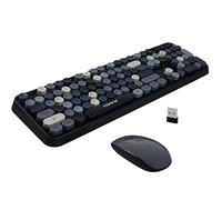 FOPETT Ensemble Clavier et Souris sans Fil, 104 Touches, 2,4 GHz, Rond, coloré, récepteur USB, Plug and Play, pour Windows, Mac, PC, Ordinateur Portable, Bureau (Gris)