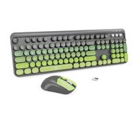 FOPETT Ensemble clavier et souris sans fil - 2,4 G - Souris et clavier colorés avec 104 touches rondes rétro pour ordinateur portable/Windows/PC - Dégradé vert