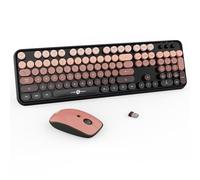 FOPETT Ensemble clavier et souris sans fil - 2,4 G - Souris et clavier colorés avec 104 touches rondes rétro pour ordinateur portable/Windows/PC - Dégradé rose