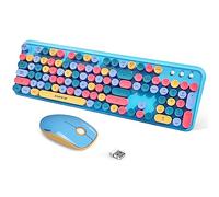 FOPETT Ensemble clavier et souris sans fil 2,4 GHz avec bouton interrupteur - Clavier pleine taille - Compatible avec Windows/ordinateur portable/PC/Notebook/Smart TV et plus encore - Bleu coloré