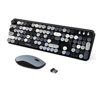 FOPETT Ensemble clavier et souris sans fil 2,4 GHz avec bouton interrupteur - Clavier pleine taille - Compatible avec Windows/ordinateur portable/PC/Notebook/Smart TV et plus encore - Gris coloré