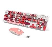 FOPETT Ensemble clavier et souris sans fil 2,4 GHz avec bouton interrupteur - Clavier pleine taille - Compatible avec Windows/ordinateur portable/PC/Notebook/Smart TV et plus encore - Blanc coloré