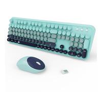 FOPETT Ensemble clavier et souris sans fil 2,4 GHz avec bouton interrupteur - Clavier pleine taille - Compatible avec Windows/ordinateur portable/PC/Notebook/Smart TV et plus encore - Bleu