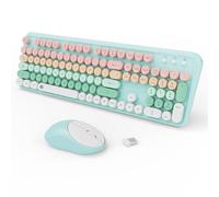 FOPETT Ensemble clavier et souris sans fil 2,4 GHz avec bouton interrupteur - Clavier pleine taille - Compatible avec Windows/ordinateur portable/PC/Notebook/Smart TV et plus encore - Vert