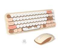 FOPETT Ensemble clavier et souris sans fil 2,4 GHz pour filles et enfants, 68 touches colorées, compatible avec ordinateur portable, PC, thé au lait coloré
