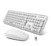 FOPETT Ensemble clavier et souris sans fil - Clavier blanc 2,4 G avec touches rondes 104 touches pour ordinateur portable/Windows/PC - Blanc