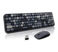 FOPETT Ensemble Clavier et Souris sans Fil - Clavier rétro coloré 2,4 G avec Touches Rondes 104 Touches pour Ordinateur Portable/Windows/PC - Gris coloré