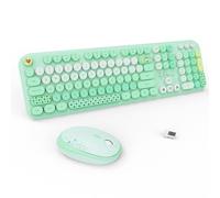 FOPETT Ensemble clavier et souris sans fil - Clavier rétro coloré 2,4 G avec touches rondes 104 touches pour ordinateur portable/fenêtre/PC vert coloré