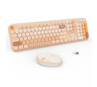FOPETT Ensemble clavier et souris sans fil - Clavier rétro coloré 2,4 G avec touches rondes 104 touches pour ordinateur portable/fenêtre/PC - Thé au lait coloré