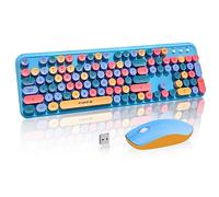 FOPETT Ensemble clavier et souris sans fil pour Windows, sans fil 2,4 GHz, clavier pleine taille 105 touches avec souris optique, touches rondes colorées, pour Mac, PC, ordinateur portable, ordinateur
