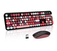 FOPETT Ensemble clavier et souris sans fil pour Windows, sans fil 2,4 GHz, clavier pleine taille 105 touches avec souris optique, touches rondes colorées, pour Mac, PC, ordinateur portable, ordinateur