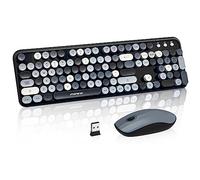 FOPETT Ensemble clavier et souris sans fil pour Windows, sans fil 2,4 GHz, clavier pleine taille 105 touches avec souris optique, touches rondes colorées, pour Mac, PC, ordinateur portable, ordinateur