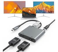 Fophmo Adaptateur USB C vers HDMI Dual, hub USB C 4 en 1 vers HDMI avec 2 HDMI, HDMI Dual 4K avec charge PD de 100 W, USB-A, compatible avec deux moniteurs C Gris