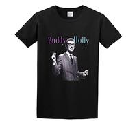 FOPJRUISDAEL Men's Cool Buddy Holly Cotton T Shirt Black L