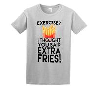 FOPJRUISDAEL Men's Exercise I Thought You Said Extra Fries! Funny Graphic Cotton T Shirt Gray XL