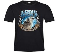 FOPJRUISDAEL Men's Proud Lone Wolf Ride Free Mens Casual Short Sleeved T-Shirts Black 3XL