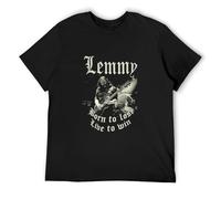 FOPJRUISDAEL Men's Sale! Mens Black Photographic Ian Lemmy Kilminster Born Lose Live Win T-Shirts Black XXL