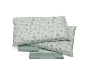 Foppapedretti Notte & Nature Parure de lit Double 2P, Drap Plat, Drap-Housse et 2 taies d'oreiller ; Feuilles Salvia 100% Coton, fabriqué en Italie