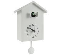 Foppla Horloge coucou avec mécanisme minimaliste et son de coucou avec pendule élégante horloge en forme de nichoir à oiseaux à piles pour décoration murale du salon et de la cuisine (Blanc)