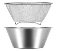 Foppla Kit de colandre en acier inoxydable pour égoutter le riz perforé - Mini colander avec bol polyvalent avec support de fond pour laver les légumes des fruits (argenté)