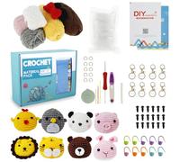Foppla Kit de crochet 8 pièces, kit de démarrage pour adultes, enfants, kit de démarrage au crochet en forme d'animal adorable avec porte-clés en fil, kit de bricolage pour débutants adultes et