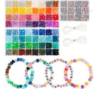 Foppla Lot de 1977 perles Kandi en plastique avec 375 perles en forme de lettre, cordon élastique pour bracelets, colliers