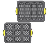 Foppla Lot de 2 poêles à hamburger Bun - En silicone - Pour petits pains - Moule à pain souple fait maison - Gris