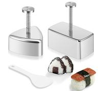 Foppla Lot de 3 moules à onigiri en acier inoxydable pour boules de riz, moules à sushis triangulaires et rectangulaires avec petite cuillère à riz, presse pour enfants et maison (3 pièces)