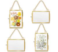 Foppla Lot de 4 cadres de fleurs pressées en verre pressé à suspendre - Beau cadre de fleur pressé en verre pressé minimaliste pour décoration murale de la maison