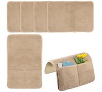 Foppla Lot de 5 Protège-accoudoirs en laine d'agneau pour canapé avec poches de rangement latérales, Housse de dossier de canapé antidérapante, Housse d'accoudoir pour fauteuil inclinable lavable en