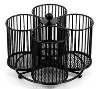 Foppla Panier à ustensiles rotatif, porte-couverts pour argenterie, fourchette, cuillère, serviette, panier de rangement pour couverts, fête, comptoir, pique-nique, camping, extérieur (noir, quatre