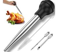 Foppla Poire à dinde, seringue à poire à dinde en acier inoxydable, aiguille d'injecteur de marinade de viande avec 2 aiguilles, ampoule en silicone et brosse de nettoyage, poire à viande pour la