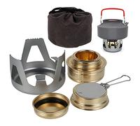Foppla Réchaud à alcool portable - Mini réchaud de randonnée avec brûleur à spiritueux en laiton et support en aluminium pour camping et randonnée