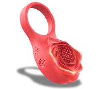 Fops Anneau de pénis vibrant Rose - Accessoire 2-en-1 pour hommes et femmes stimulateur de clitoris avec 9 modes de vibration Extrêmement rigide pour des érections fortes USB Rouge N05-28
