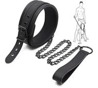 FOPS Collier BDSM 45cm ⌀5cm Laisse BDSM 60cm Noir en Cuir Artificiel et Métal Collier Réglable Jeux Sexuelle Adulte Jouet Érotique Sexy Couple Accessoires BDSM bondage Femme harnais B17