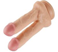 FOPS Double Dildo Réaliste 15 & 14 cm ⌀ 4 cm avec Ventouse - Double Dildo en Silicone Flexible pour Vaginal et Anal, Mains Libres pour Femmes et Couples D48
