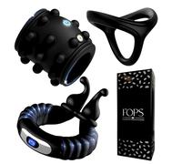 Fops ensemble de performance 3-en-1: housse de pénis vibrante (10 modes) anneau de pénis à double moteur réglable et anneau de pénis classique en silicone booster de tour et stimulateur clitoridien
