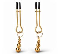 Fops Pinces à tétons dorées pour femmes et hommes, accessoires BDSM, stimulation intense, design avec boules lestées, confortables avec embouts en silicone, longueur 6 cm, modèle I06-5
