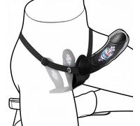 FOPS Strap-On avec Triple Dildo et Vibration - 15 cm externe + 9 cm anal + 8 cm vaginal interne, 10 Modes, Télécommande, Harnais Réglable (71-117 cm) D66