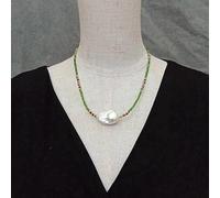 FOPURE 2mm Green Diopside Garnet 20x27mm Cultured White Keshi Baroque Pearl Necklace Women Jewelry