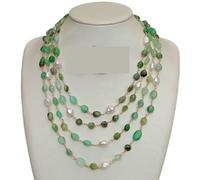 FOPURE 4 strands Green Chrysoprase Freeform Cultured White Baroque Pearl Wrap Necklace 19" for women