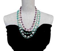 FOPURE 5 Strands Cultured White Baroque Pearl Green Amethyst Rosary Chain Necklace Jewelry Gifts