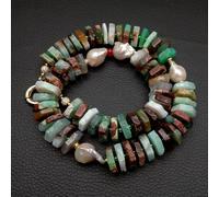 FOPURE 5x16mm Green Chrysoprase Cultured White Baroque Pearl Choker Necklace 21"