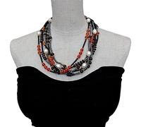 FOPURE 6 Rows 4MM Hematite Black Cultured White Rice Pearl Red AgateNecklace