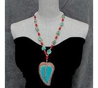 FOPURE 85x58mm Carved Leaf Crystal Pave Pendant White Pearl Blue Red Coral Necklace