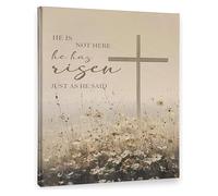 FOPURE Christian Easter Decor He Has Risen Wildflower Cross Bible Verse Wall-Art for Church Prayer Room Home(Framed,16x24inch(40x60cm))