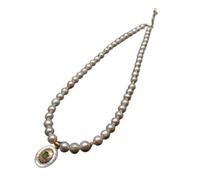 FOPURE Cultured White Nucleated Pearl Choker Necklace White Sea Shell Peridot Pendant